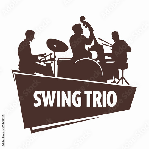 Swing Trio logo with jazz musicians playing instruments