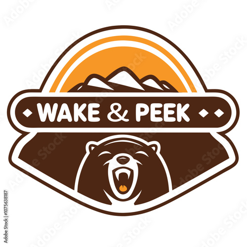 Wake & Peek logo with yawning bear and mountain scene
