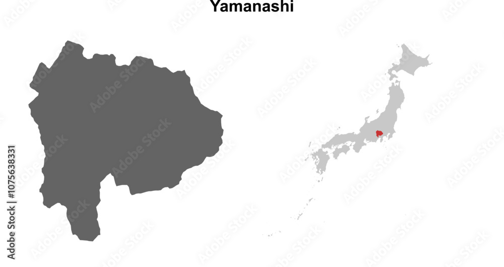 Obraz premium Yamanashi prefecture blank outline map set