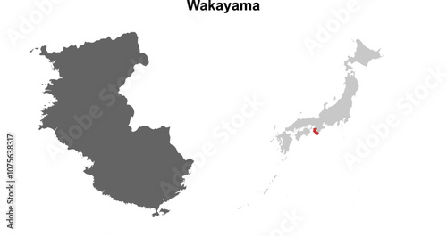 Wakayama prefecture blank outline map set
