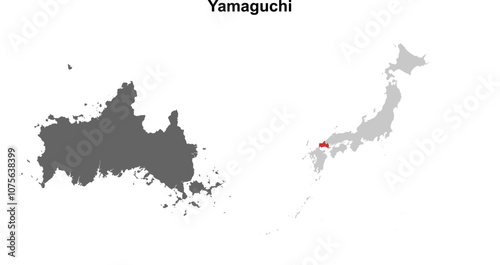 Yamaguchi prefecture blank outline map set