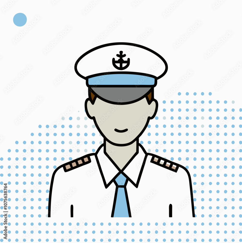 A man in a white shirt and blue hat with a smiling face. He is a captain A man in a white shirt and blue hat with a smiling face. He is a captain