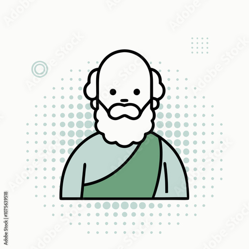 A cartoonish drawing of an old man with a beard and mustache. The man is wearing a green robe and has a beard