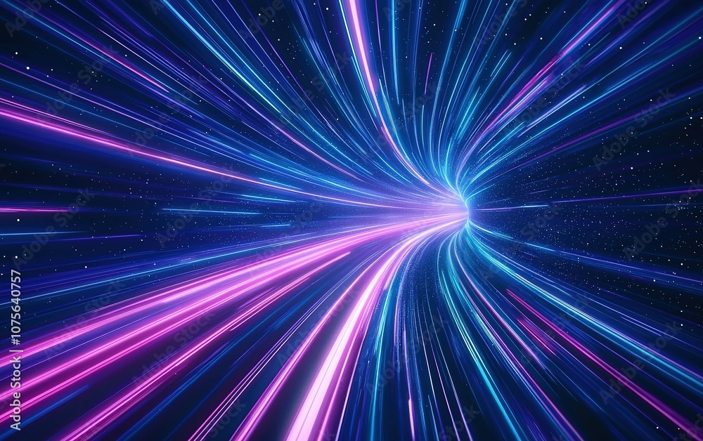 A vibrant representation of light streaks capturing the essence of motion through a cosmic space environment A vibrant representation of light streaks capturing the essence of motion through a cosmic space environment