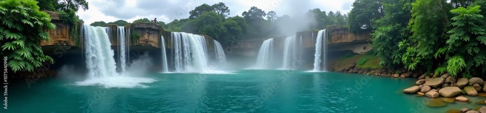 Fototapeta premium 360 degree photo, Waterfall in a Jungle, A 360-degree image