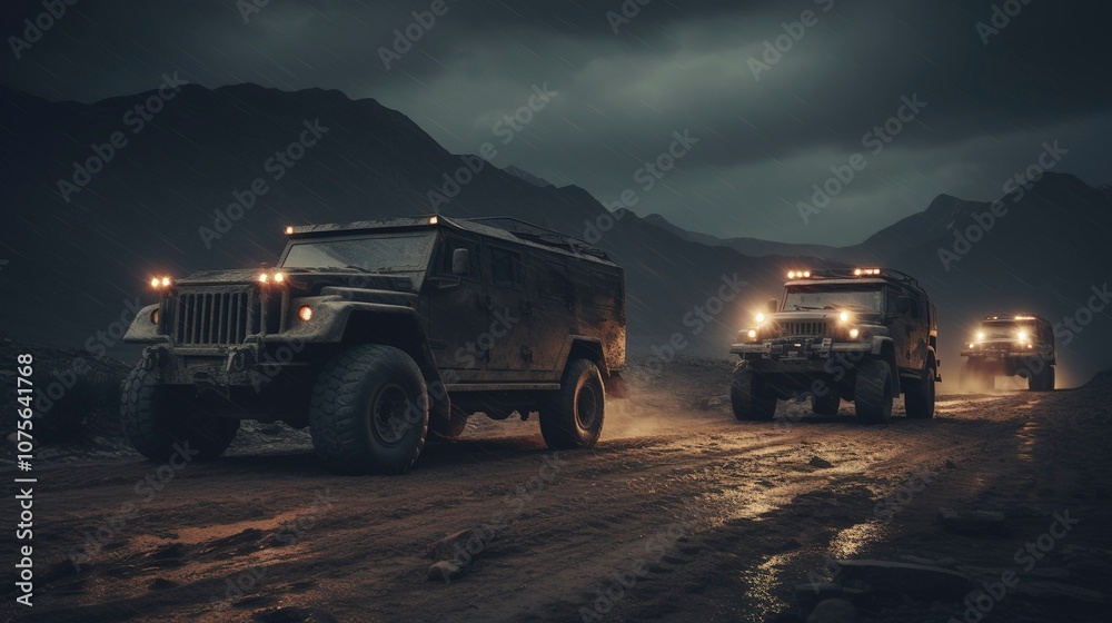 A photo of a pair of vehicles captured in a dramatic seen A photo of a pair of vehicles captured in a dramatic seen