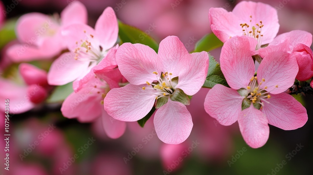 Pink flowers bloom on a tree branch. Pink flowers bloom on a tree branch.
