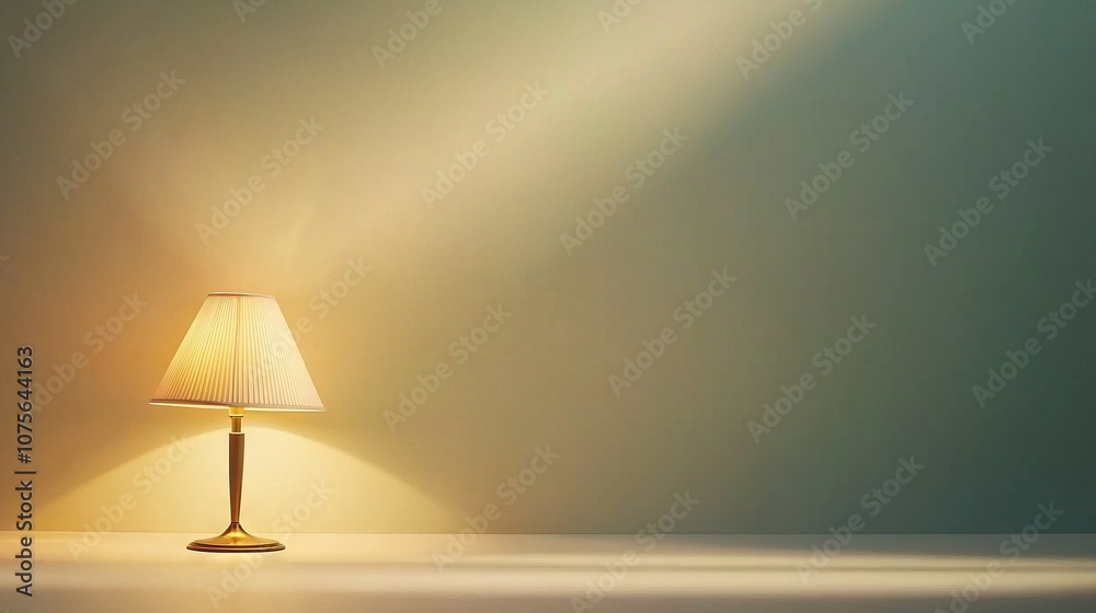 A lamp sits on a table next to a lamp shade on the wall A lamp sits on a table next to a lamp shade on the wall