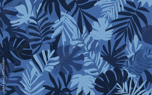 Wallpaper Mural A vibrant display of tropical leaves in varying shades of blue, capturing the essence of a lush forest canopy during the serene evening hours Torontodigital.ca
