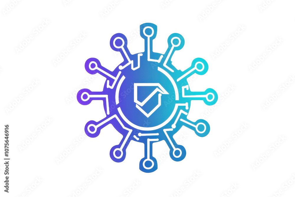 A stylized virus illustration featuring a shield symbol at the center, representing cybersecurity or protection against digital threats. A stylized virus illustration featuring a shield symbol at the center, representing cybersecurity or protection against digital threats.