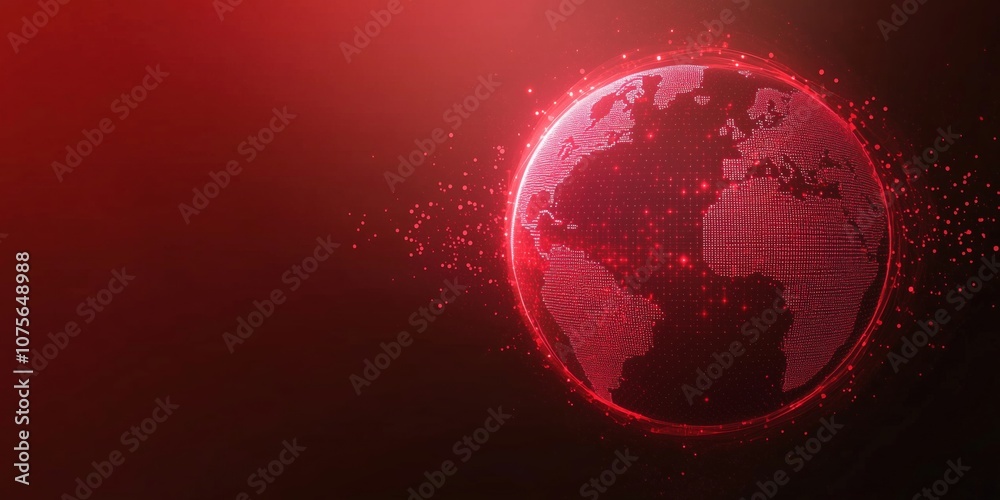 Red digital globe with glowing dots representing data points Red digital globe with glowing dots representing data points