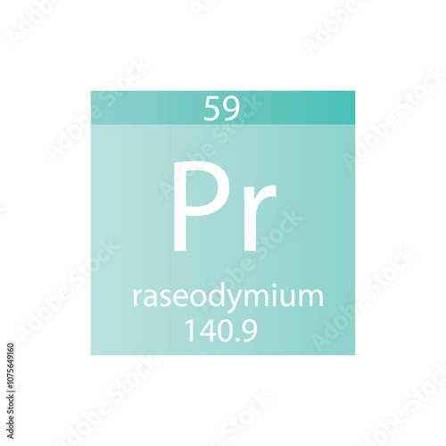 Pr Praseodymium Lanthanide Chemical Element Periodic Table. Simple flat square vector illustration, simple clean style Icon with molar mass and atomic number for Lab, science or chemistry class.