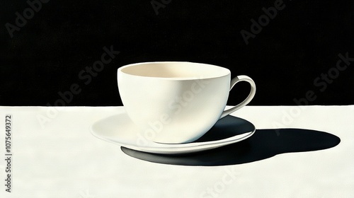  A white cup on a saucer atop a white plate on a white table