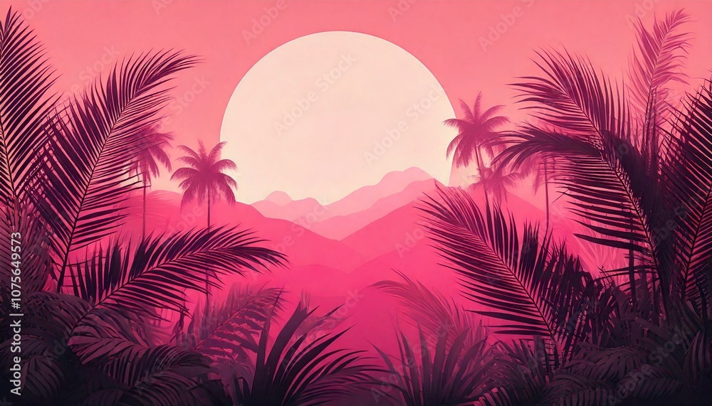 Obraz premium A pink jungle with leaves and foliage