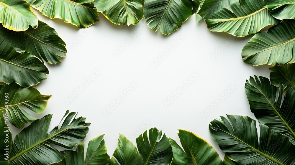 Fototapeta premium tropical banana leaf frame isolated on white background. green frame