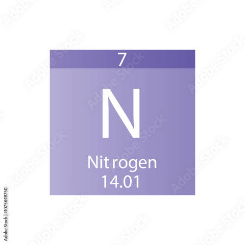 N Nitrogen Non reactive metal Chemical Element Periodic Table. Simple flat square vector illustration, simple clean style Icon with molar mass and atomic number for Lab, science or chemistry class.