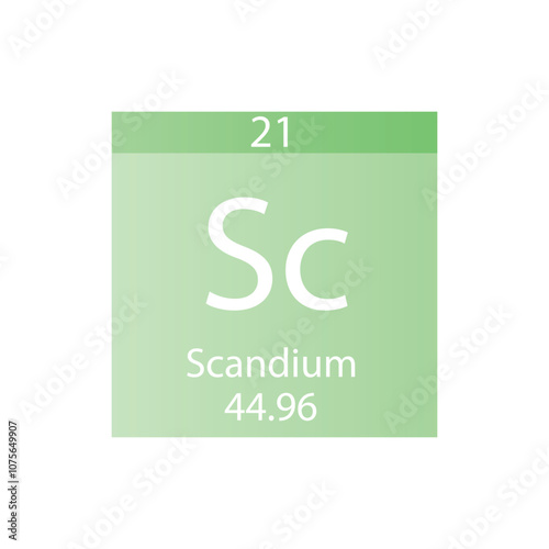 Sc Scandium Transition metal Chemical Element Periodic Table. Simple flat square vector illustration, simple clean style Icon with molar mass and atomic number for Lab, science or chemistry class.