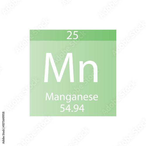 Mn Manganese Transition metal Chemical Element Periodic Table. Simple flat square vector illustration, simple clean style Icon with molar mass and atomic number for Lab, science or chemistry class.