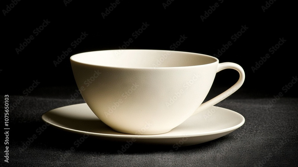 A white cup sits on top of a black table A white cup sits on top of a black table
