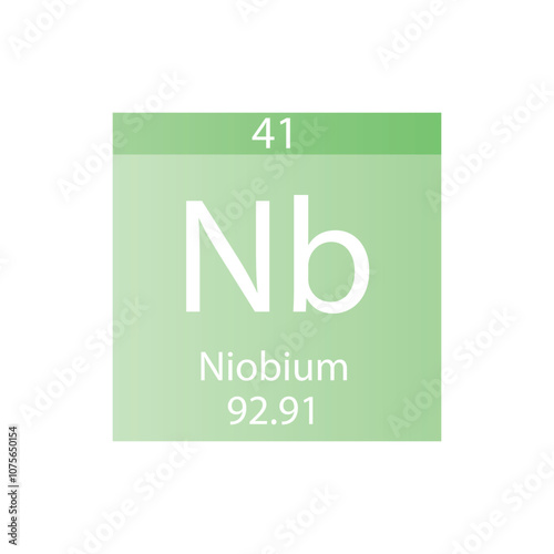 Nb Niobium Transition metal Chemical Element Periodic Table. Simple flat square vector illustration, simple clean style Icon with molar mass and atomic number for Lab, science or chemistry class.