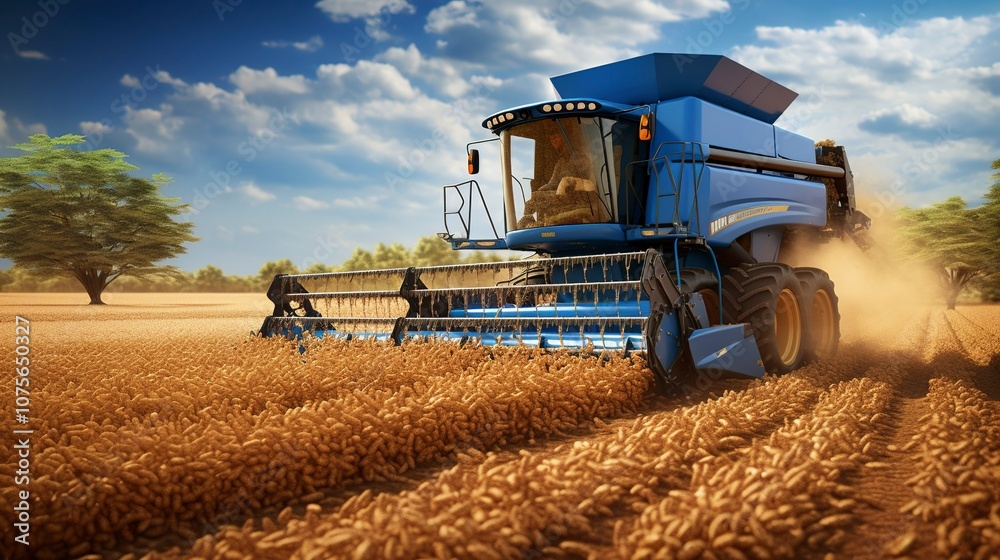 Obraz premium A photo of a peanut combine at work in a field.