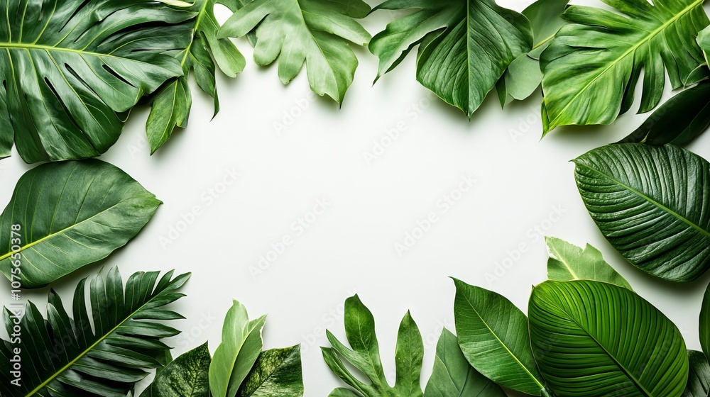 Fototapeta premium tropical banana leaf frame isolated on white background. green frame