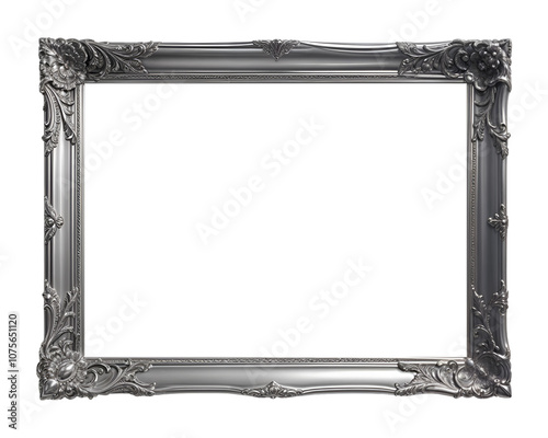 Obraz na płótnie Silver frame in baroque style isolated on transparent background, template w salonie