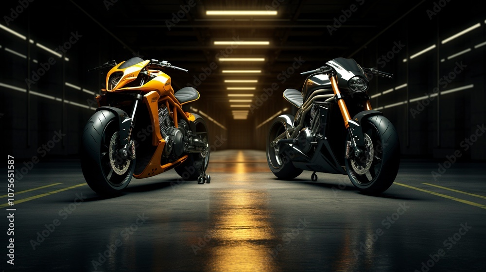 Fototapeta premium A futuristic motorcycle stands on a road