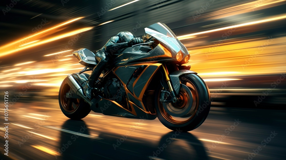 Fototapeta premium High-speed motorcycle in motion with dynamic motion blur background.
