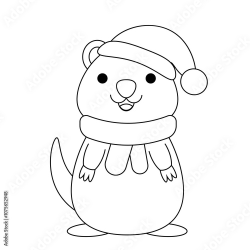 Cute Christmas Quokka Santa in black and white