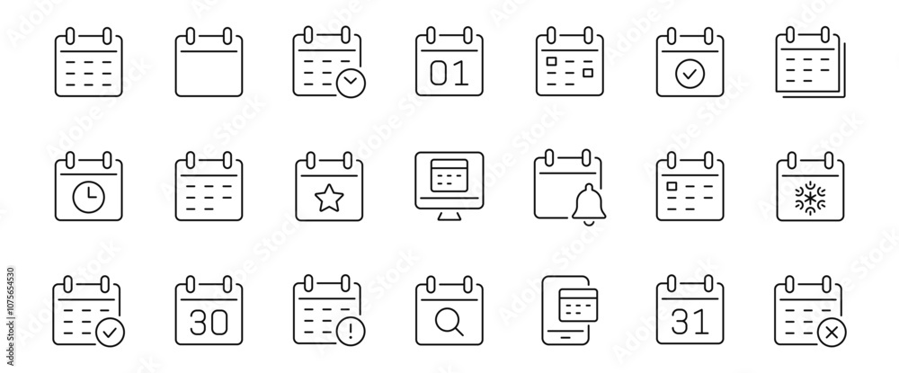 Calendar thin line icons set. Schedule, reminder symbol. Editable stroke. Vector Calendar thin line icons set. Schedule, reminder symbol. Editable stroke. Vector