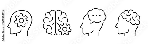 Thinking thin line icons set. Mind, brain symbol. Vector