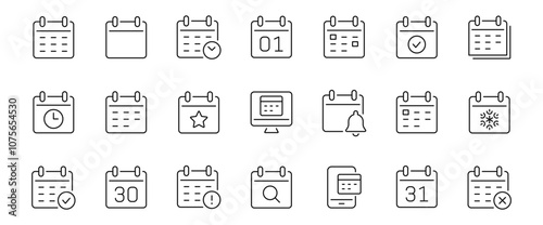 Calendar thin line icons set. Schedule, reminder symbol. Editable stroke. Vector