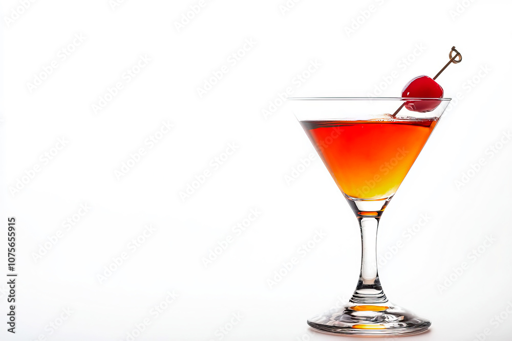 custom made wallpaper toronto digitalGlass of Manhattan alcoholic cocktail with whiskey, vermouth and bitters on white background. Aperitif. Copy space.