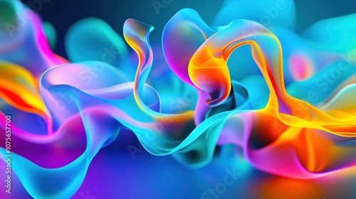A vibrant, flowing abstract design of swirling multicolored waves and ribbons in motion, set against a soft gradient blue background. Ideal for desktop wallpaper or digital art concept.