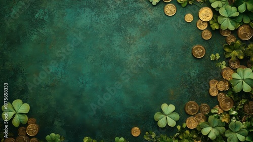 St. Patrick’s Day Background with Shamrocks and Open Space for Text photo