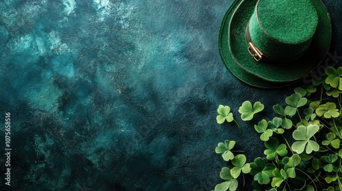 St. Patrick’s Day Background with Shamrocks and Open Space for Text photo