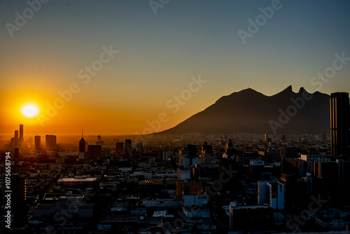 Sunset in Monterrey, Mexiko, night, sunset, light, night, view, landscape, big city, panorama Monterrey, sunrise, sun, bulding, 