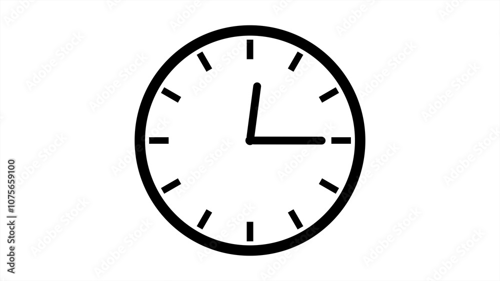 Analog black clock icon with moving arrows in seamless 12 hour loop on white background. Stopwatch animation. Analog black clock icon with moving arrows in seamless 12 hour loop on white background. Stopwatch animation.