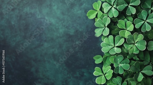 St. Patrick’s Day Background with Shamrocks and Open Space for Text photo