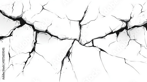 Cracks in the glass. bullet hole in broken glass on a white background. shards of glass.