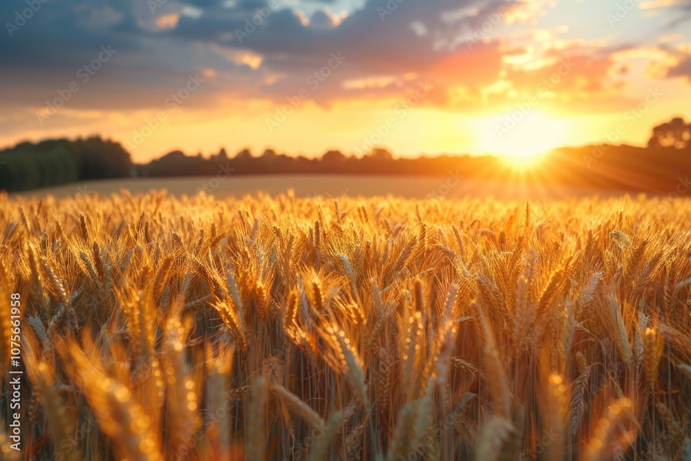 Golden Wheat Fields Illuminate the Sunset Sky in a Breathtaking Landscape Scene Golden Wheat Fields Illuminate the Sunset Sky in a Breathtaking Landscape Scene
