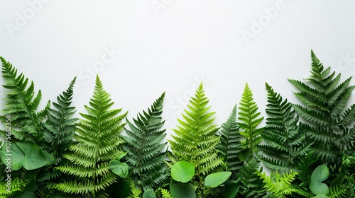 Green leaves fern tropical rainforest foliage plant isolated on white background, clipping path included.