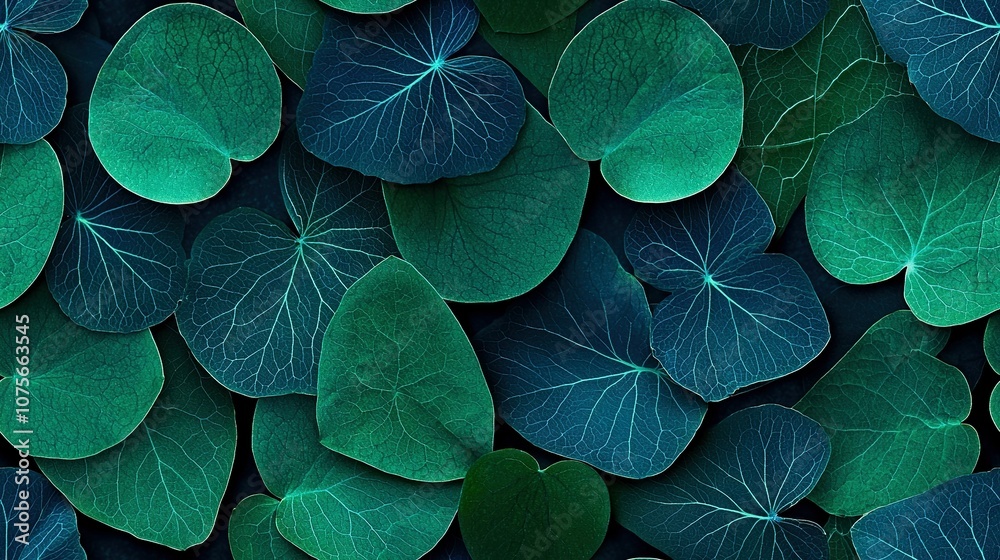 Close-up of green foliage with blue and green leaves on top Close-up of green foliage with blue and green leaves on top