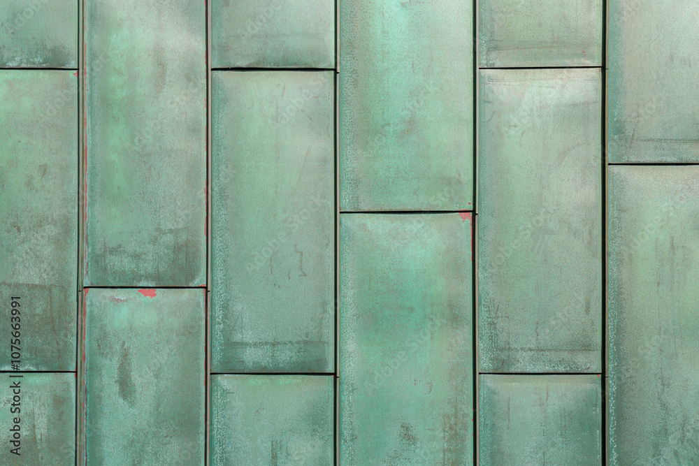 Texture of copper plates with oxidized verdigris layer