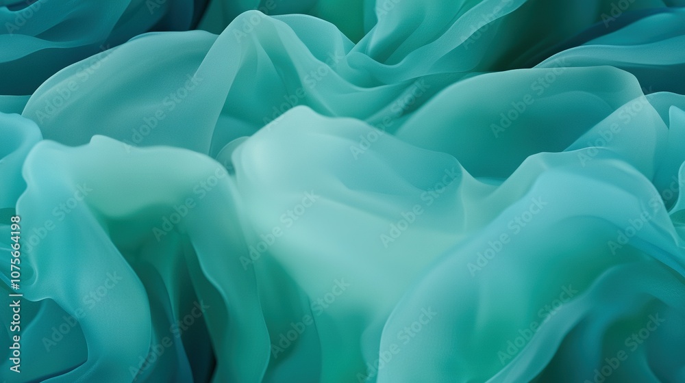 A zoomed-in image of a blue and green background featuring an extensive amount of flowing fabric at the base A zoomed-in image of a blue and green background featuring an extensive amount of flowing fabric at the base