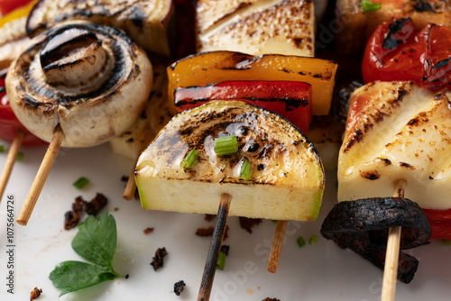 vegetarian kebabs grilled, macro, close-up, eating out photo