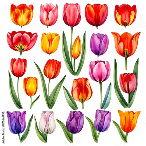 Vibrant Tulip Vector Art Collection, white background