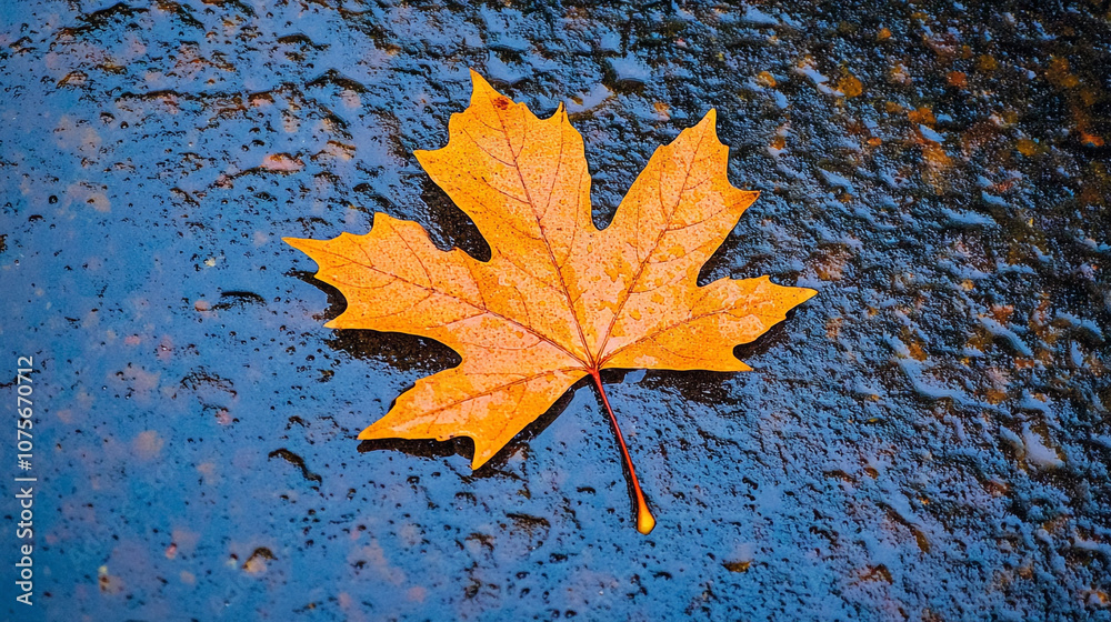 Autumn Leaf on Wet Pavement Colorful Fall Foliage Nature Detail Autumn Leaf on Wet Pavement Colorful Fall Foliage Nature Detail