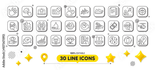 Shoes, Contactless payment and Time management line icons pack. 3d design elements. Card, Cyber attack, Health eye web icon. Currency exchange, Payment, Grill place pictogram. Vector